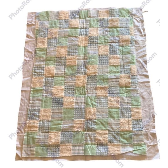 Baby Quilt Handmade UNFINISHED Furry Teddy Bear Ribbed Squares - Picture 2 of 6